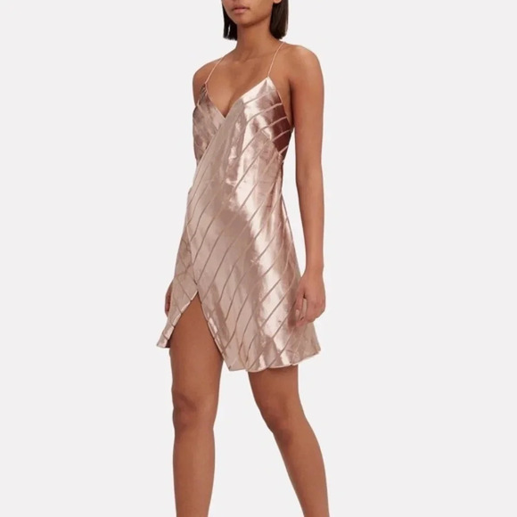 NWOT Michelle Mason Pink  Velvet and Silk Stripe Wrap Dress Size 4 - Picture 3 of 5